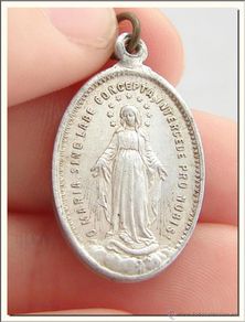 Antiguidades: Antigua Medalla Maria Inmaculada - 2 sagrados corazones